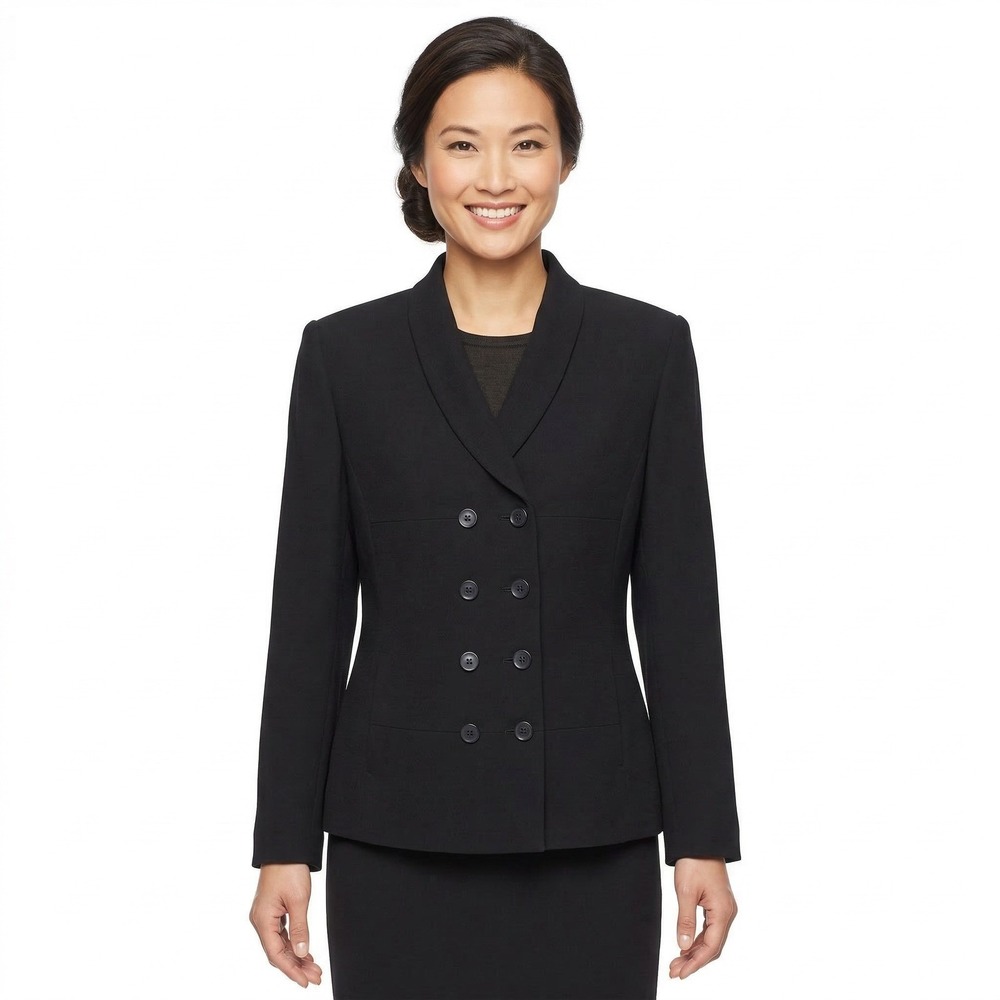 Amanda Smith Petites Black 100% Wool Double Breasted Blazer Jacket 12P